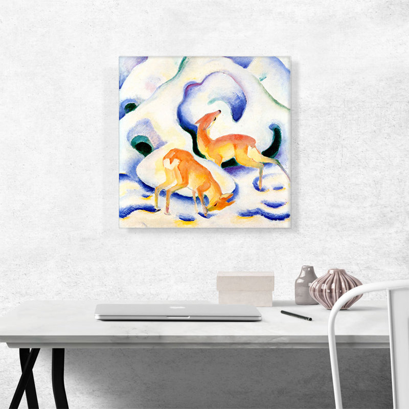 "Deer in the Snow" par Franz Marc, reproduction d'art sur toile tendue, H 18 po x l 18 po x 1,5 po