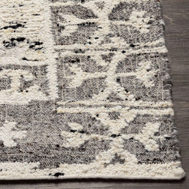 Angad Southwestern Flatweave Wool Area Rug in Gray/Cream, Rectangle 10' x 14'