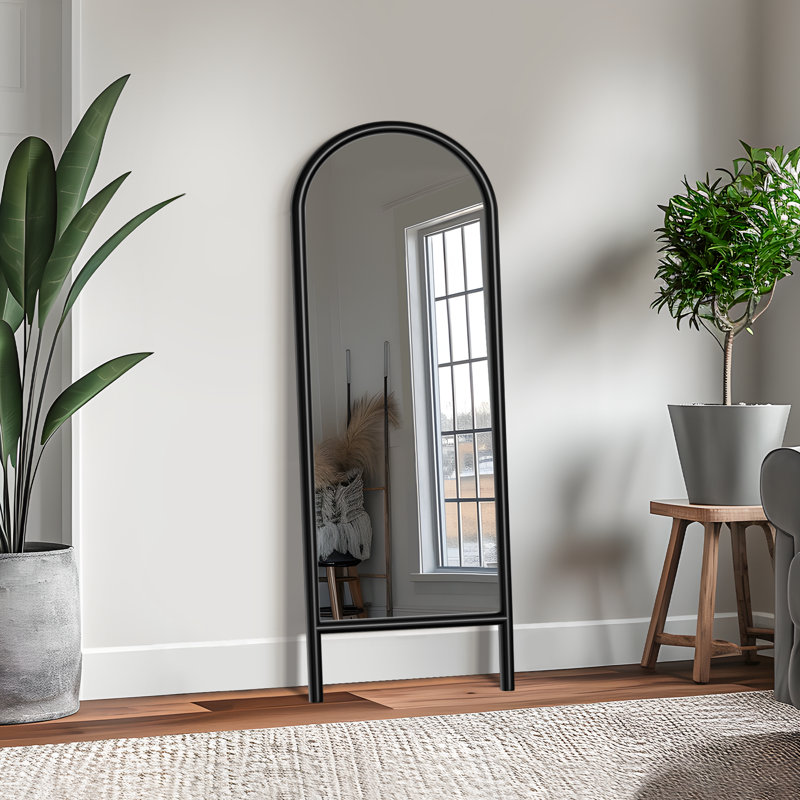 Vasilij Solid Wood Arched Mirror, 64" x 21", Black