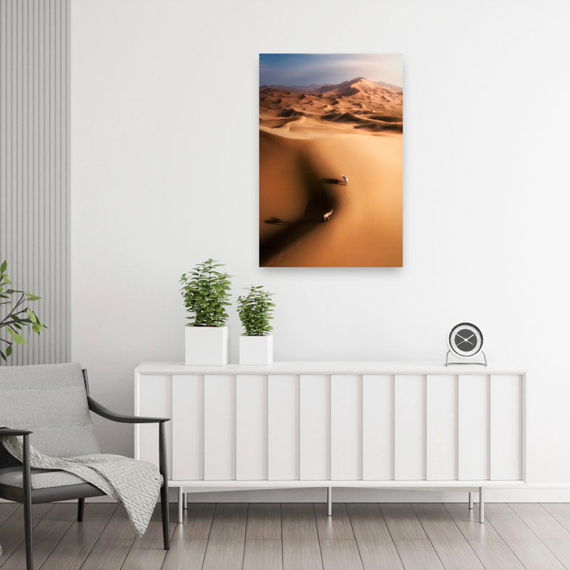 " Camels On Golden Dunes Serene Tranquil Abstract Landscape Nature Wall Art Print " Print, H 36 po x l 24 po