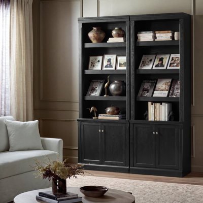 Connie Transitional 78.25"H Solid Wood Bookcase with Adjustable Open Display Shelves and Storage Cabinet