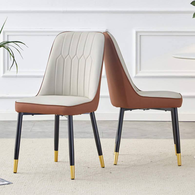 Chaises de salle à manger modernes, équipées de coussins de dossier en similicuir et de pieds en métal, 2, Gris / Brun