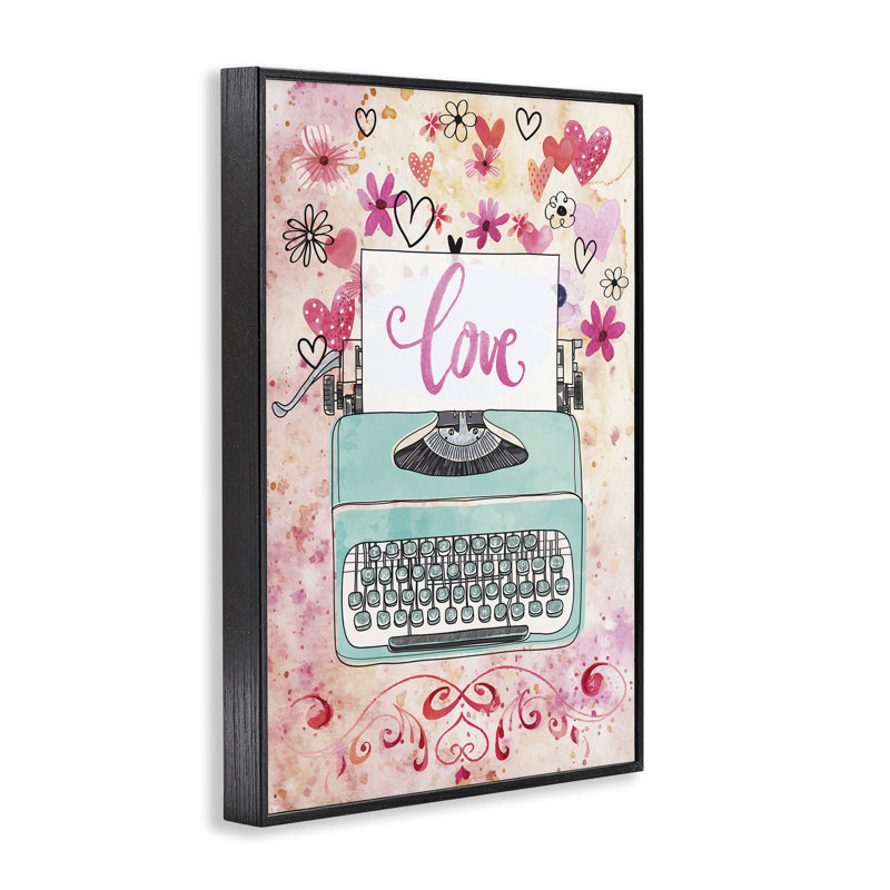 «Romantic Love Typewriter», estampe numérique par Nicole DeCamp, Giclée encadrée noir minuit, H 24 po x l 16 po