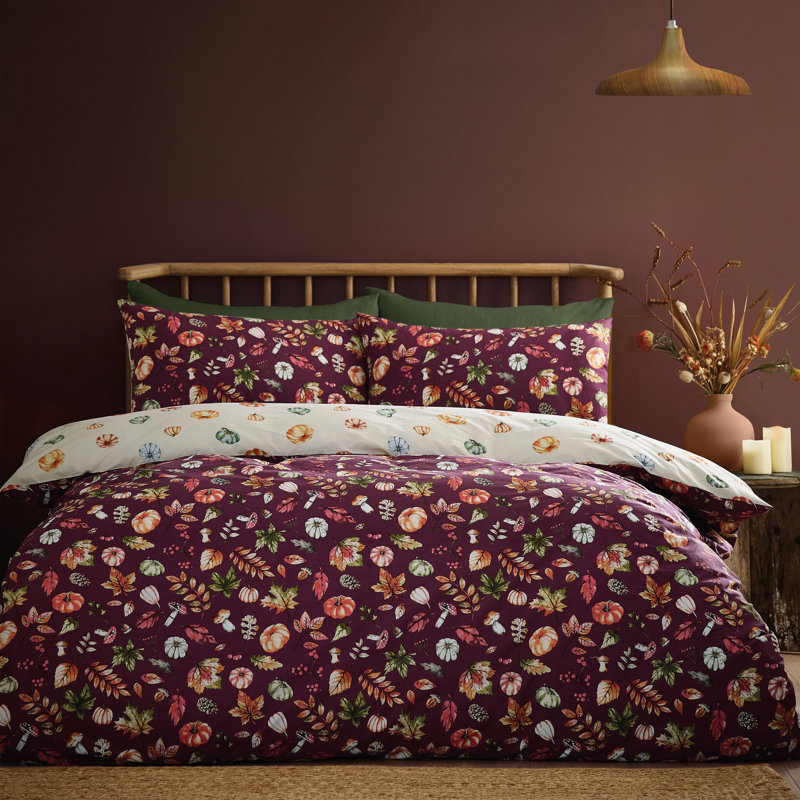 Autumn Pumpkins Reversible Duvet Cover Set, Double Duvet Cover + 2 Standard Pillowcases