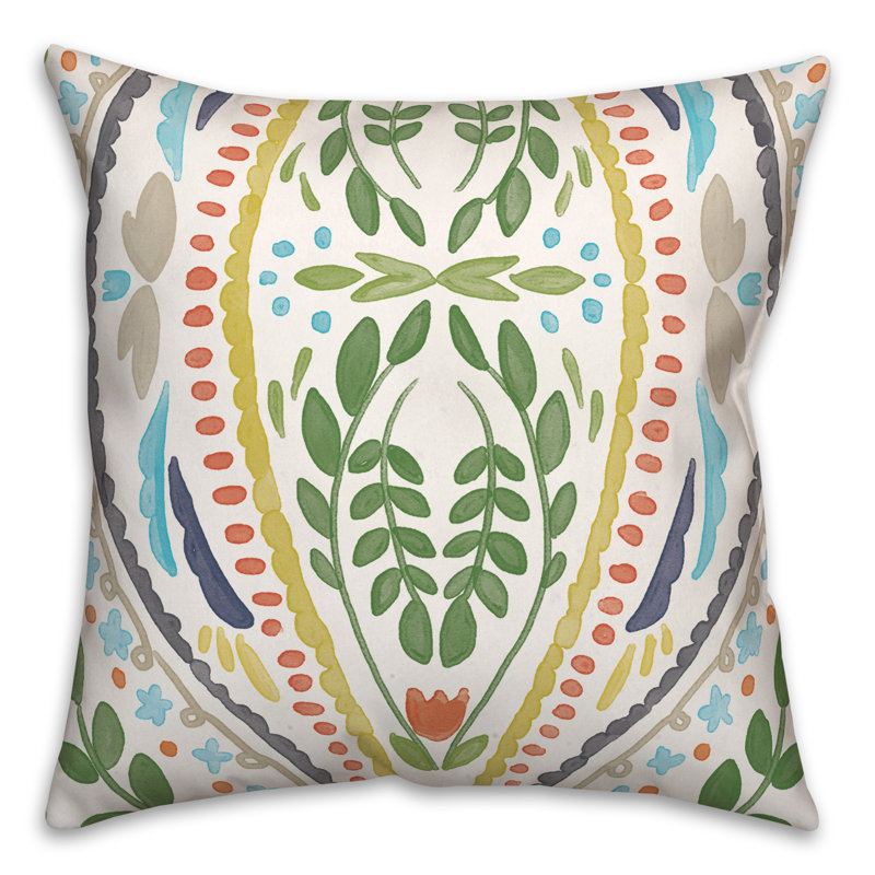 Outdoor Reversible Throw Pillow, Light Green, Floral 2
