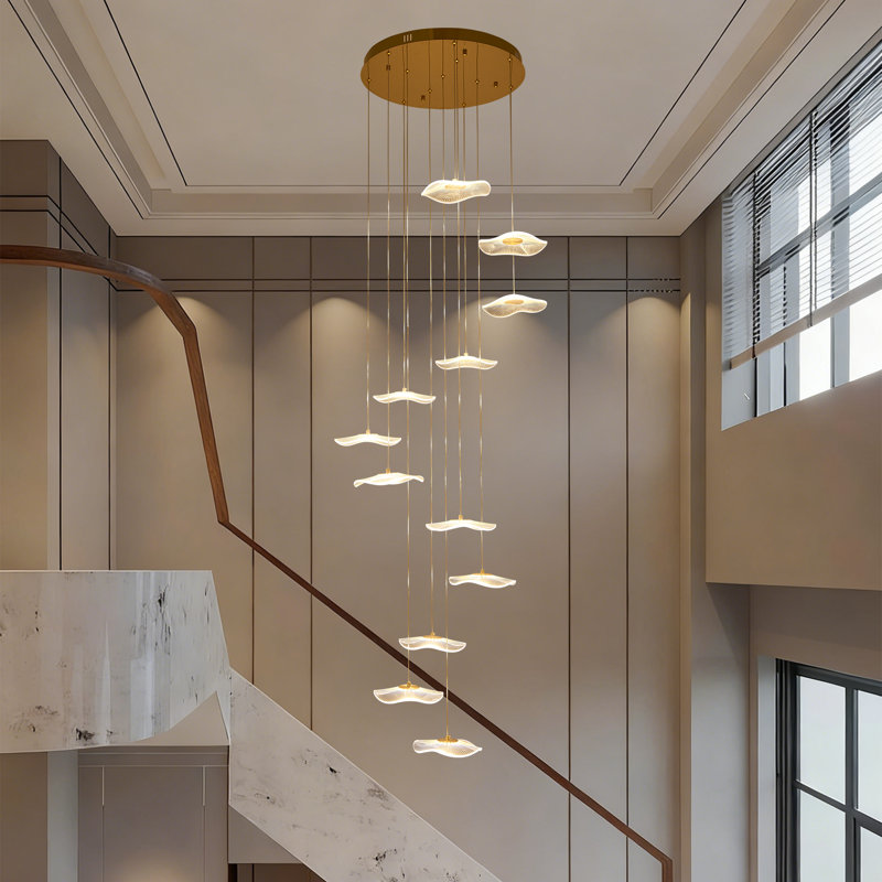 Lustres modernes à haut plafond, lustre en spirale dorée à 12 lumières à intensité variable, grand lustre pour vestibule, vestibule et escalier