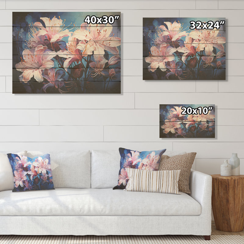 Hibiscus roses enchantés - Art sur bois de pin naturel, H 30 po x l 40 po