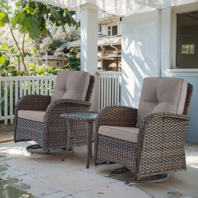 Aristil 2 - Person Outdoor Wicker Swivel Rocker Chair Seating Group with Cushions