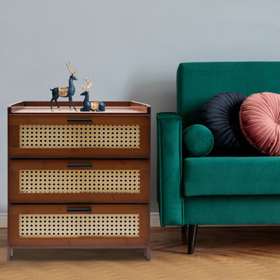 Table de chevet Mid-Century avec tiroir, table de bout moderne en bambou pour petits espaces, couleur thé