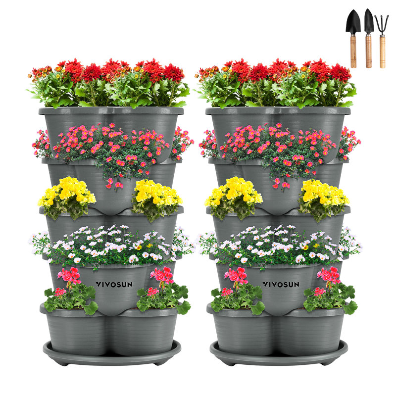 5 Tier Vertical Gardening Stackable Planter, 30, Gray