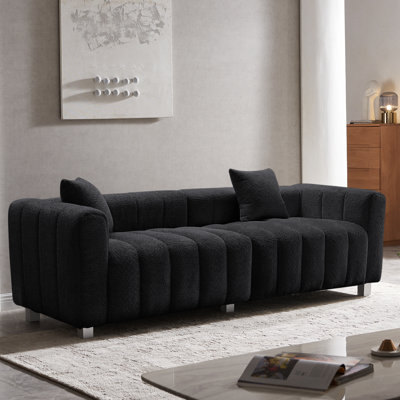 83.46" Black Velvet Sofa 3 Seater Loveseat, Modern Bubble Upholstered Couch with Metal Base Legs and 2 Pillows.