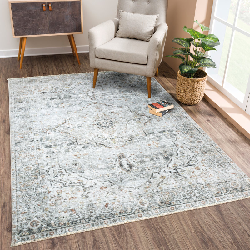 Tapis traditionnel lavable et antidérapant pour vestibule, couloir, salle de bain et cuisine, Rectangulaire 3 pi x 5 pi