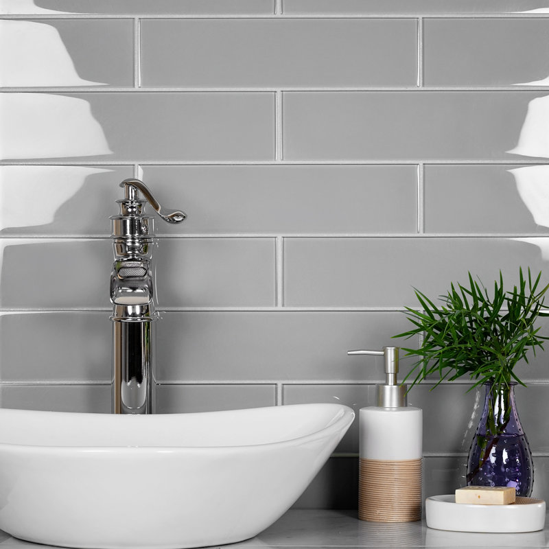 3'' x 12'' Glass Subway Wall Tile, Gray