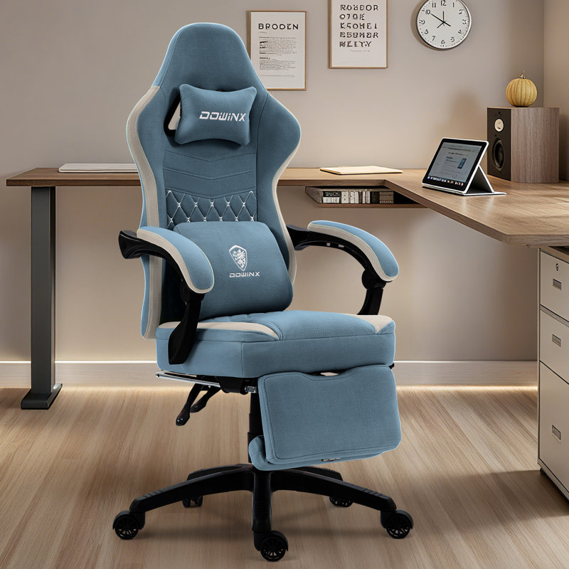 Ergonomic Gaming Chair with Footrest and Lumbar Support, Breathable Fabric Office Chair with Cooling Gel Seat Pad and Storage Bag, Home Computer Desk Chair