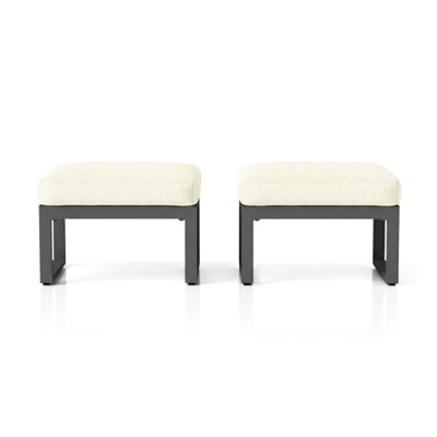 26" All-Weather Aluminum Patio Ottomans With Black Frame - Thick Beige Cushions For Poolside And Decor Multi-Functional Small Backyards