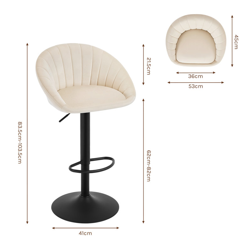 Swivel Upholstered Adjustable Height Bar Stool, Cream, 2
