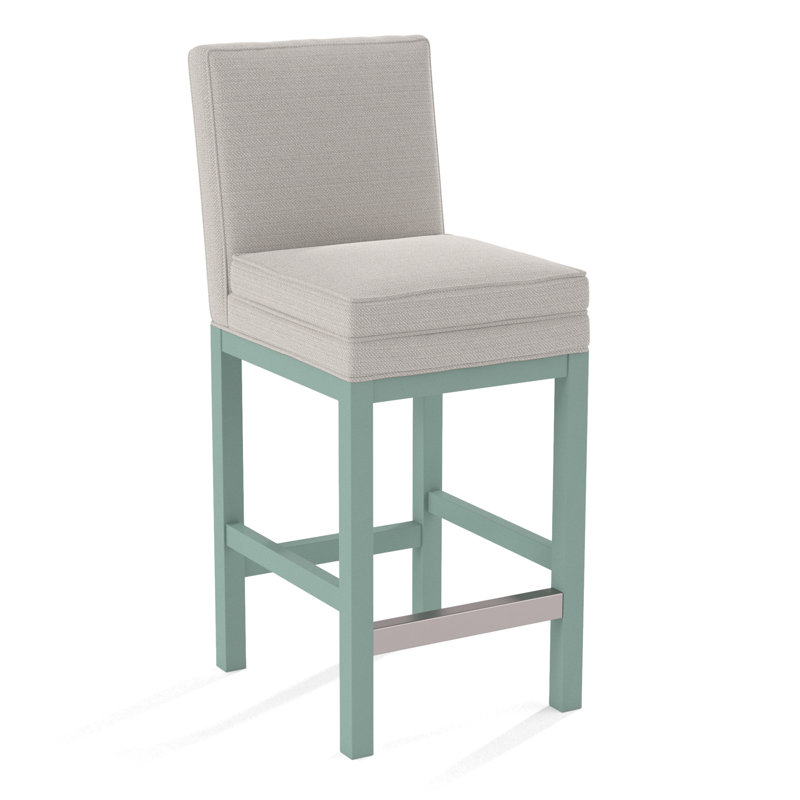 Upholstered Stool, Honey Finish, White Textured Performance; 0865-91
