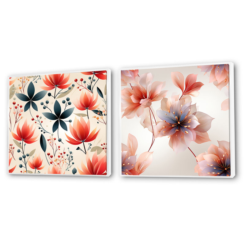 Gaspard - Ensemble de 2 collages carrés botaniques abstraits, Cadre flottant blanc, H 30 po x l 61 po
