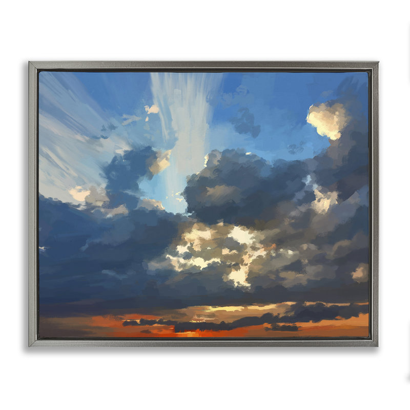 «Sun Rays Through Clouds», toile encadrée flottante noire par Emily Kalina, H 17 po x l 21 po, Cadre flottant gris lustré