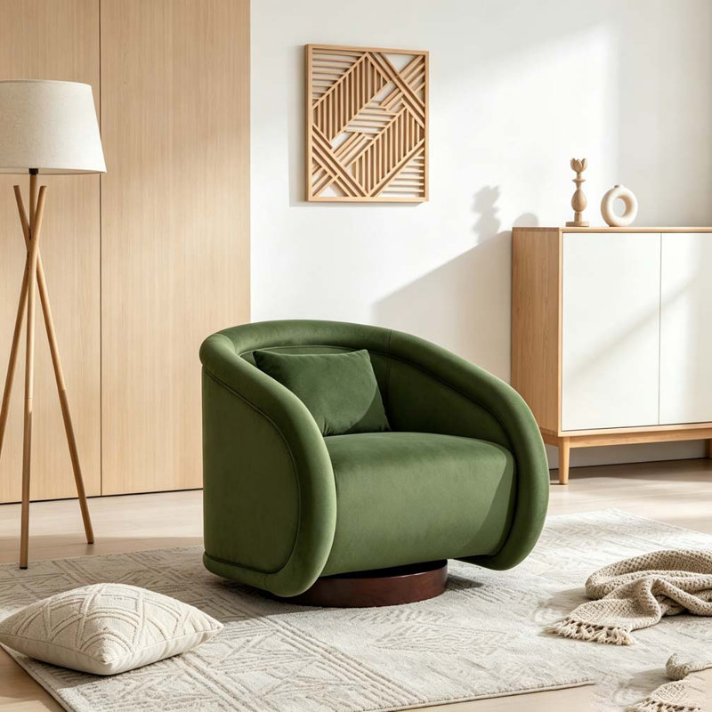 Fauteuil d'appoint pivotant, fauteuil demi-tonneau pivotant à 360 degrés, Velours vert