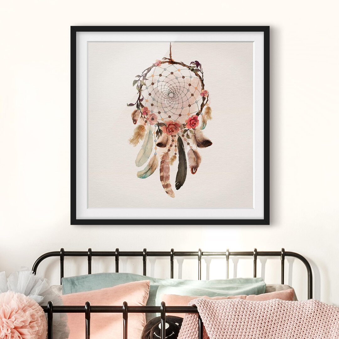 Gerahmter Grafikdruck Dream Catcher mit Perlen