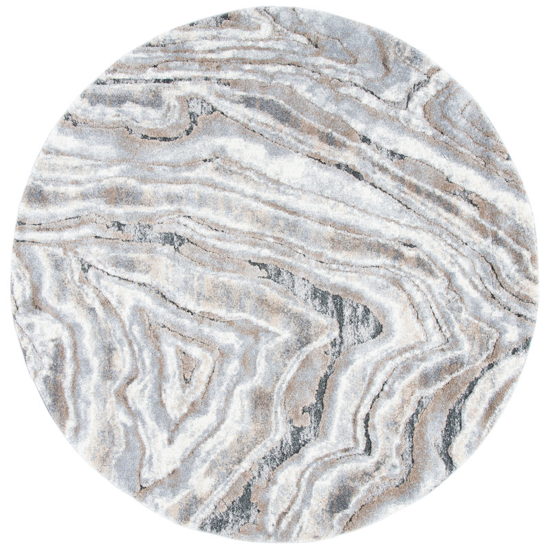 Kash Abstract Beige/Gray Area Rug, Round 7'9"