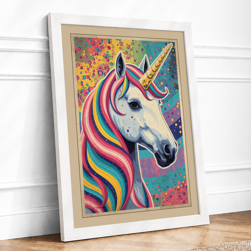 Rainbow Unicorn Dreams Modern - Framed Print, A4 - 29.7 x 21.0 cm, White