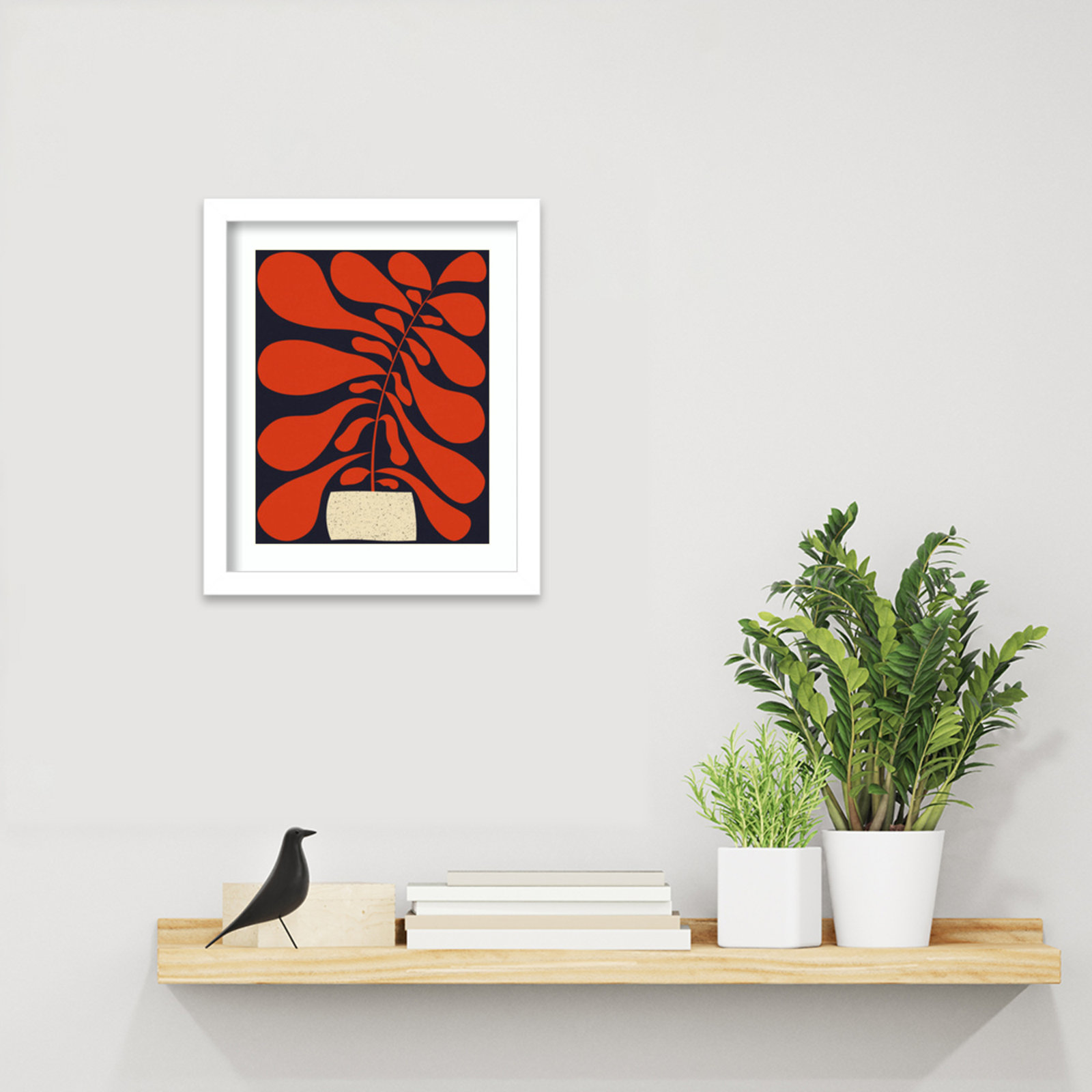 Lynne "Lazy Plant No. 1" Print, White , 13" H x 11" W