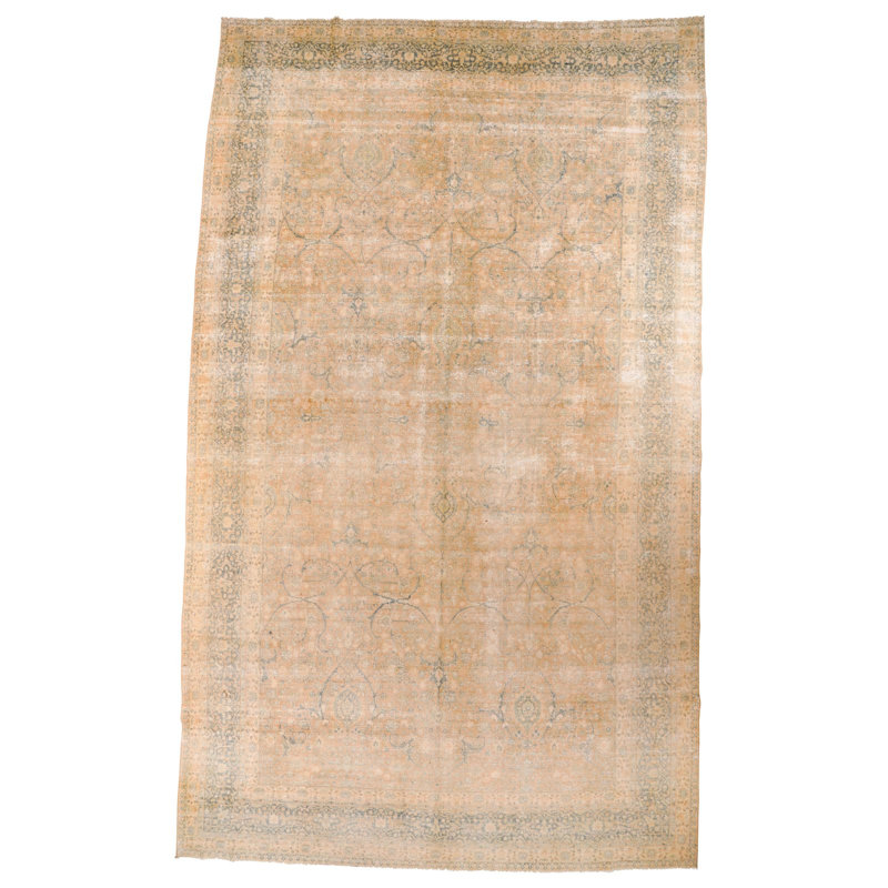 Tapis unique en laine beige / bleu 10 pi 6 po x 17 pi 9 po années 1990