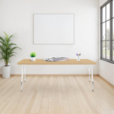 Table d'activité 30 po x 72 po rectangulaire à grain de bois thermofusionné avec pieds standard - grain d'érable / blanc