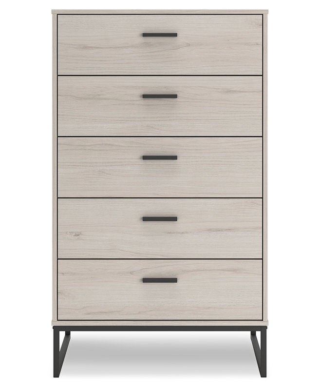 Socalle Mid-Century 5-Drawer Chest in Light Wood and Black