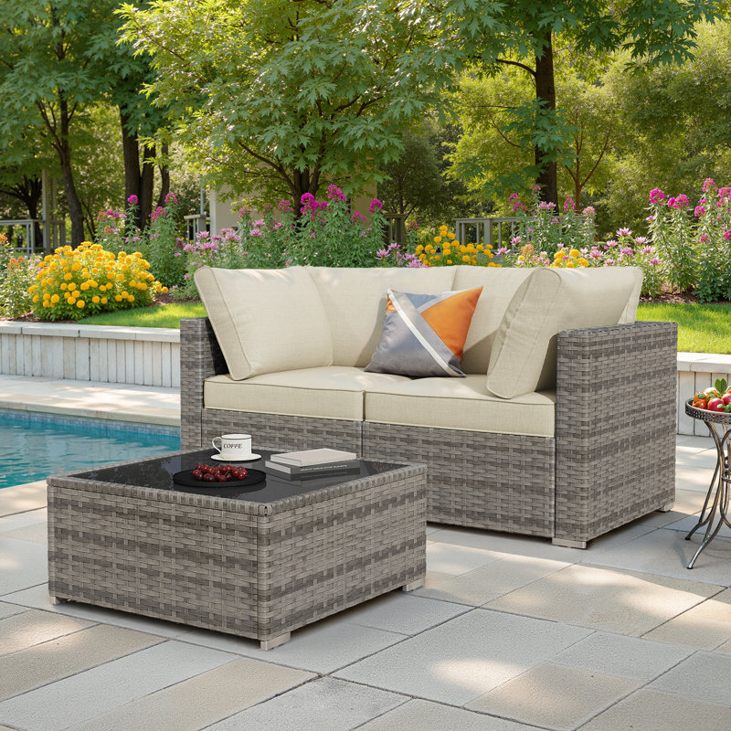 Chappotin Outdoor Patio Sofa Wicker Modular Sectional Set With Cushions, Beige