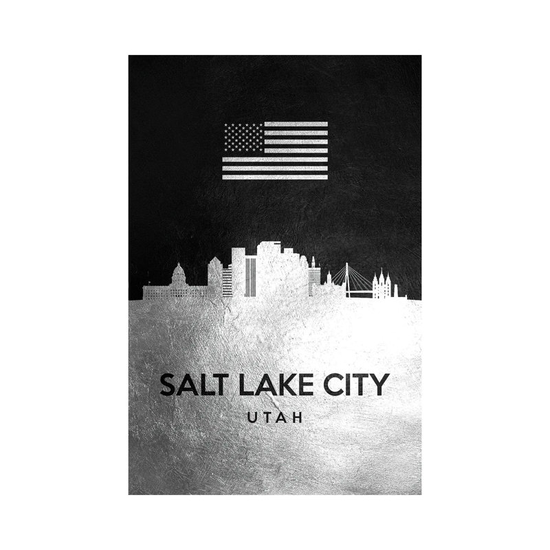 Salt Lake City Utah Silver Skyline 1 Piece Wrapped Canvas Painting, 30.48 cm H x 45.72 cm W x 1.91 cm D