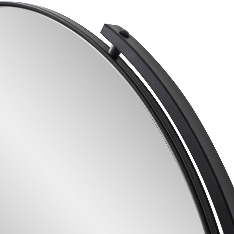 Miroir de plancher rond noir Hatch sur trépied en métal