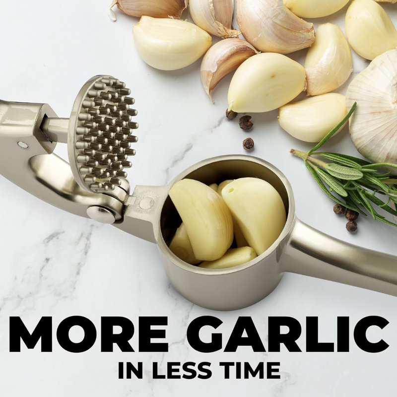Zulay Kitchen Large Premium Garlic Press Set - Bigger Bowl For Bigger Garlic, Silver