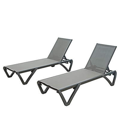 Outdoor Patio Chaise Lounge With Adjustable Backrest Set Of 2