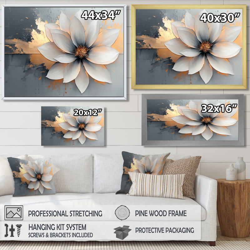 Golden Chrysanthemums Pure Form I - Chrysanthemums, art mural, H 28 po x l 60 po, Cadre flottant, Noir