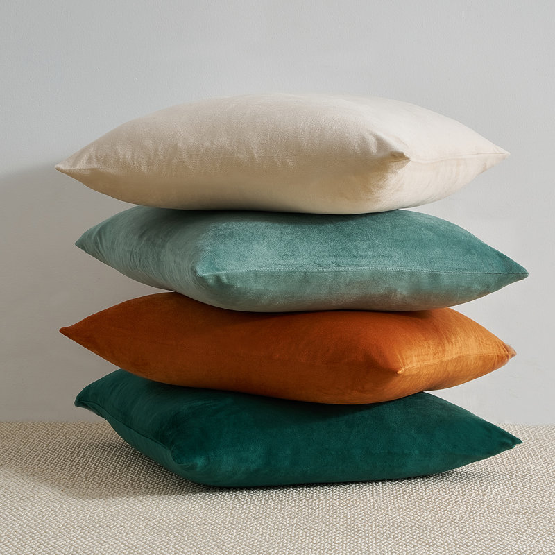 Velvet Throw Pillow Covers,Contrasting colors Pillows Decorative Set of 4, Orange Green, Square 16"