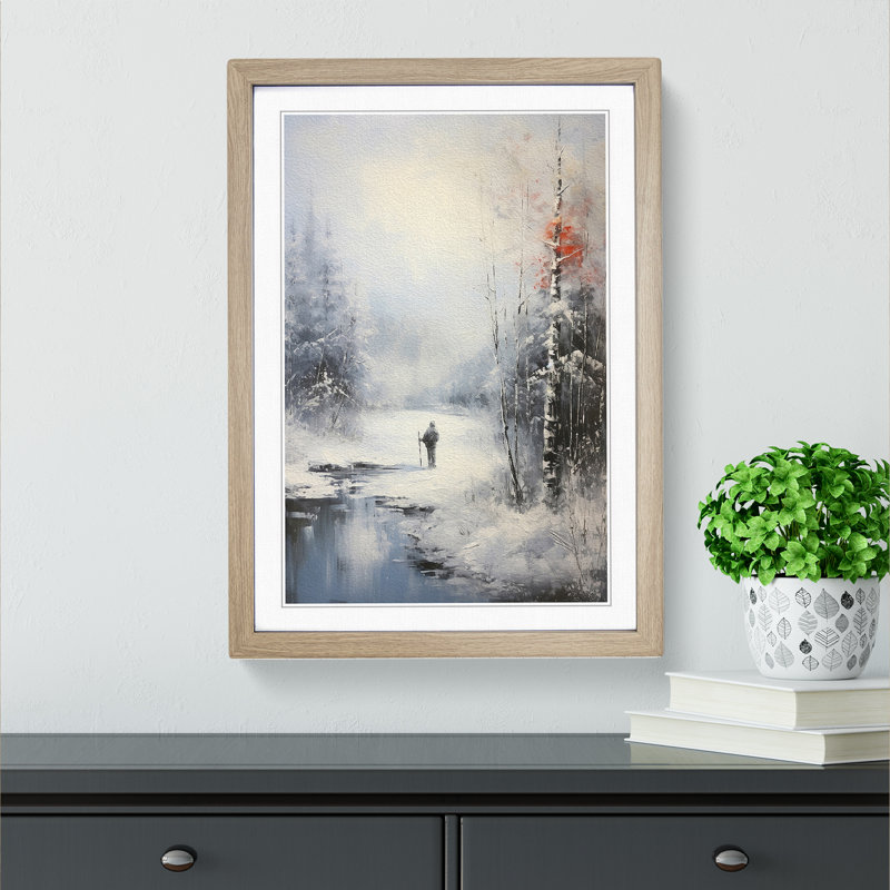 Winter Landscape Action No.2 - Single Picture Frame Print on Wood, Oak, 34cm H x 25cm W x 2cm D