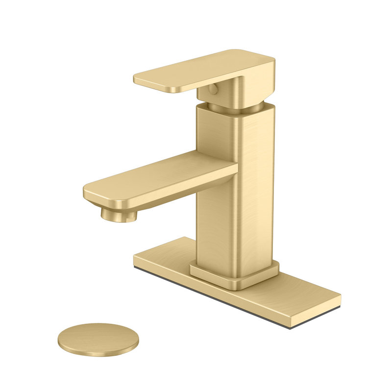 Single-handle Bathroom Faucet with Drain Assembly, Gold