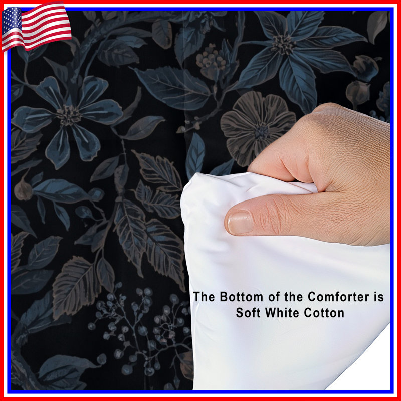Dark Blue Floral Pattern Comforter, Twin