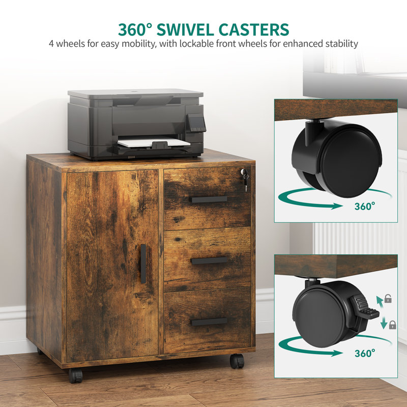 Azjon 60cm Wide 3 -Drawer Mobile File Cabinet