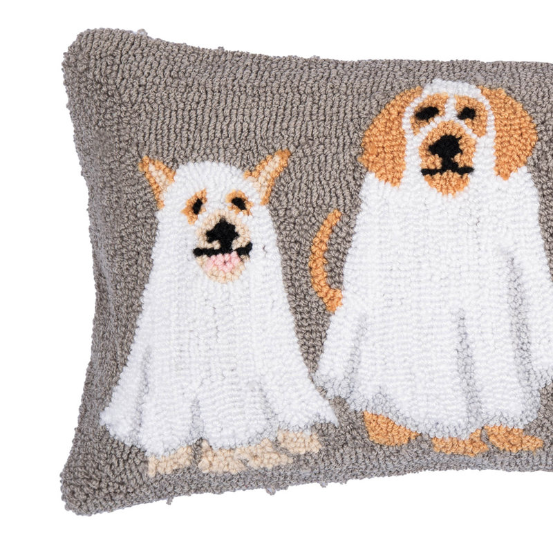Ghost Dogs Halloween Hooked Throw Pillow