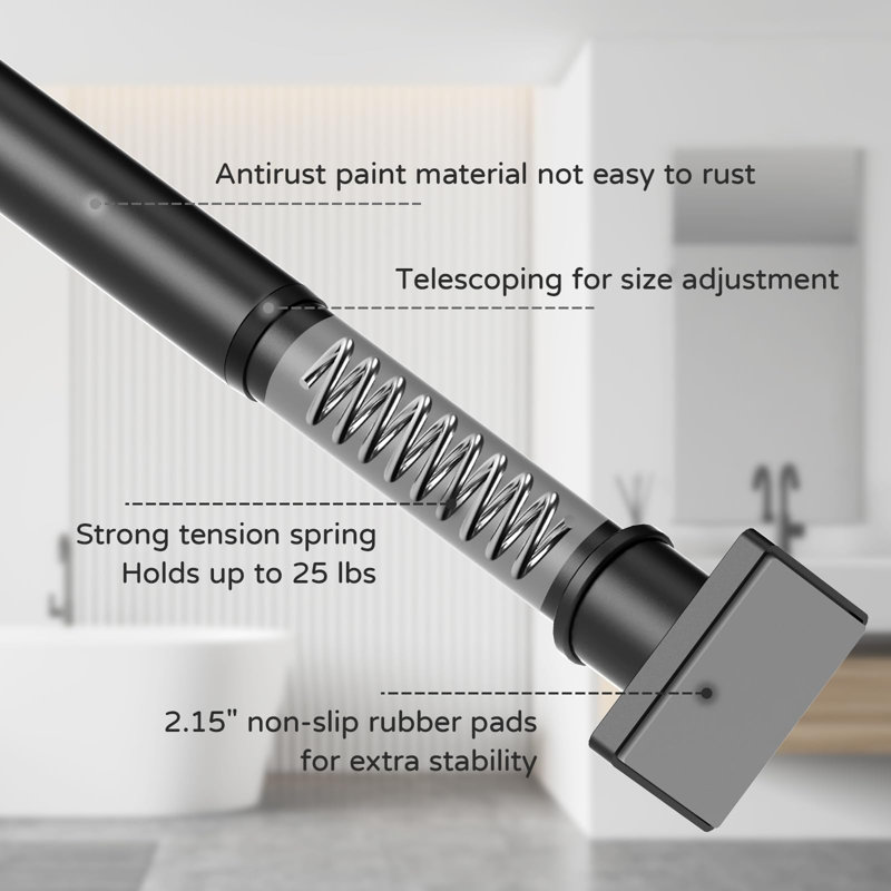 Tringle à rideau de douche Tension 31-79 ", sans perceuse, antidérapante, réglable, Noir