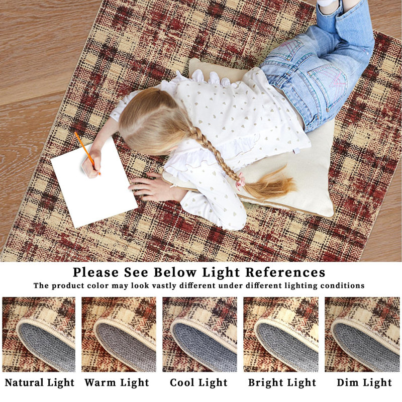 Plaid Machine Printed Area Rug, Red, Runner 60 x 230 cm