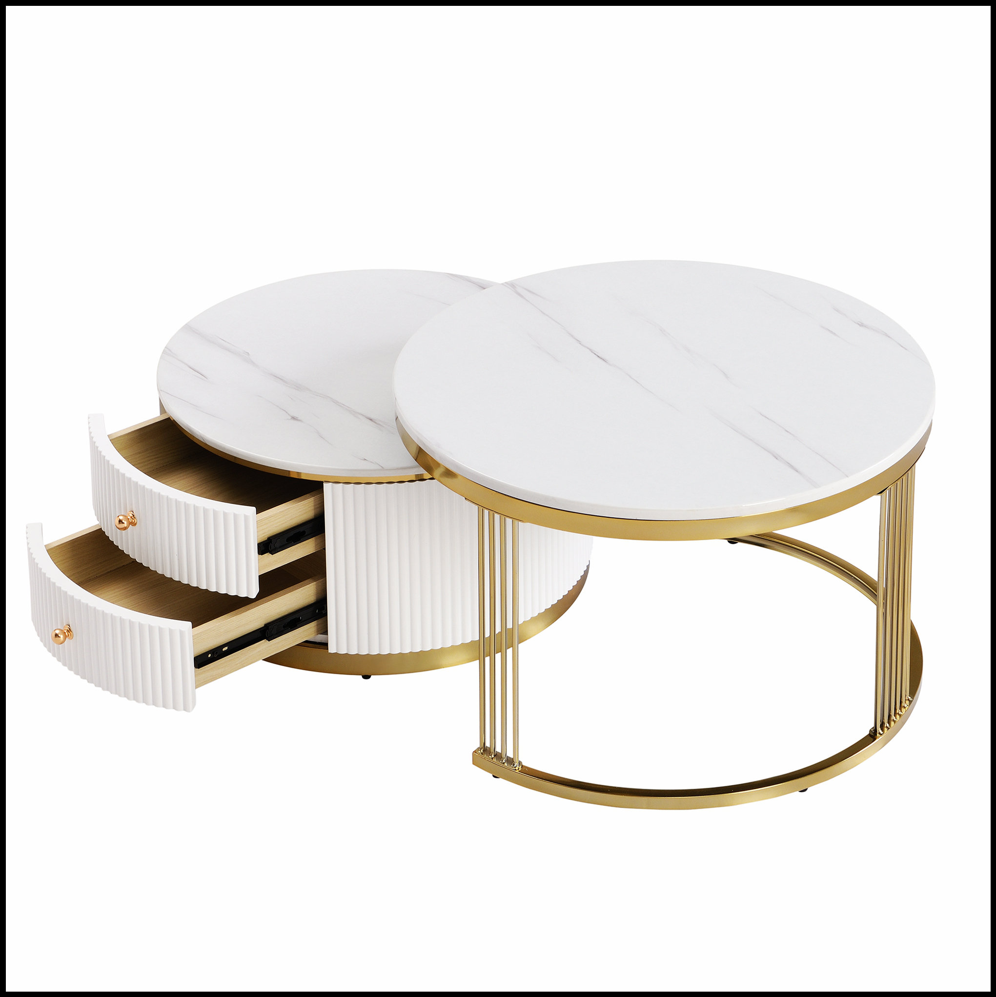 Mercer41 Modern 2-Piece White Round Nesting Coffee Table Set with ...