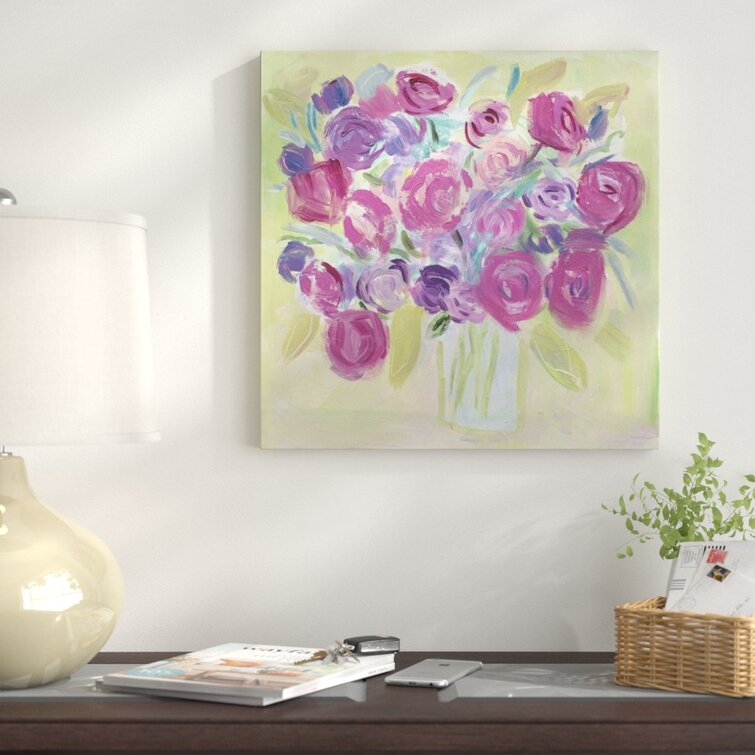 Bless international 'Pink Roses Flower' Print on Wrapped Canvas ...