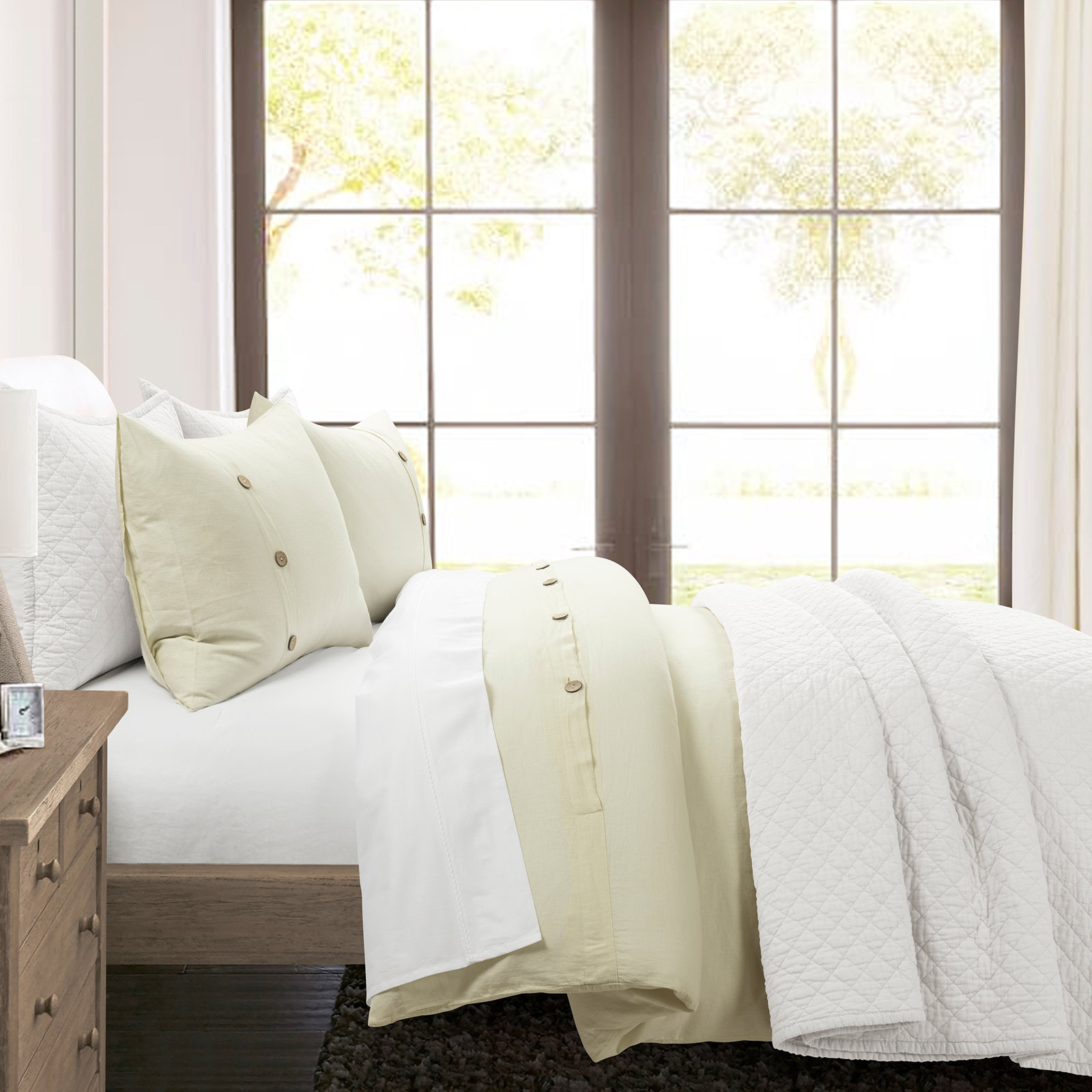 Yeni Belgian Flax Linen Duvet Cover Set, Full/Queen Duvet Cover + 2 Standard Shams, Ivory