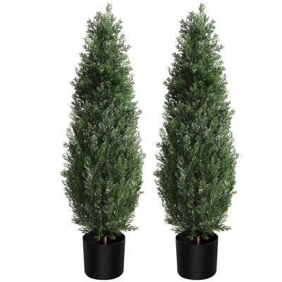 2 arbres topiaires artificiels, 3 arbres topiaires en cèdre artificiel