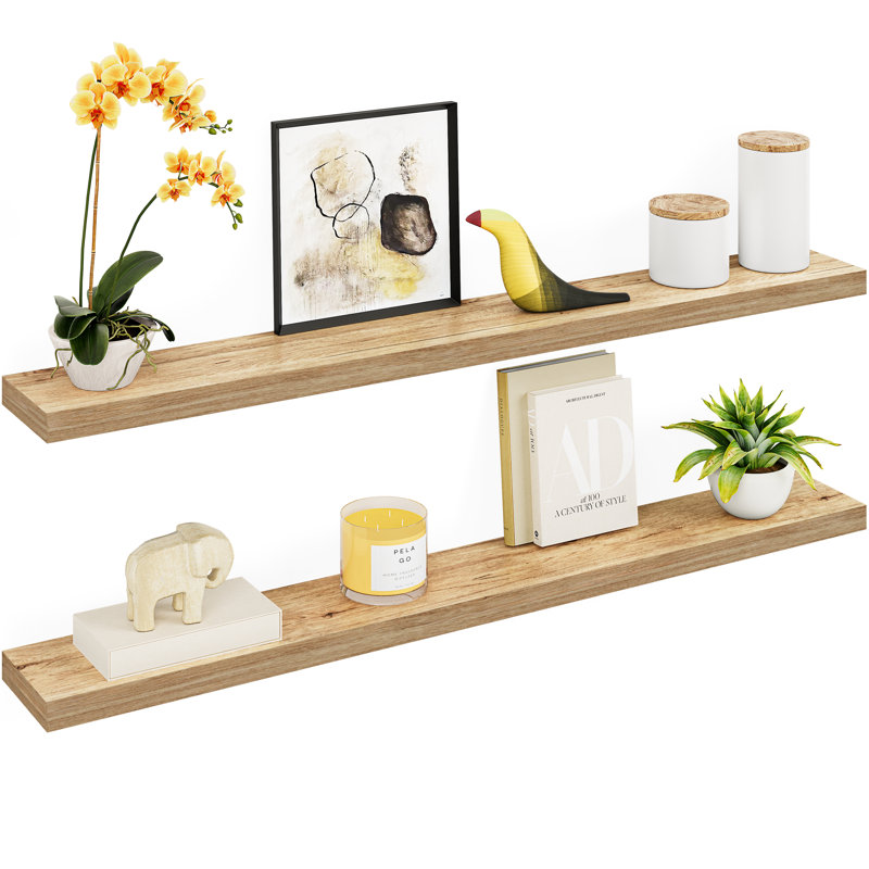Sydney 55" W x 6" D Floating Shelves Set with Invisible Wall Mount Brackets, Oak